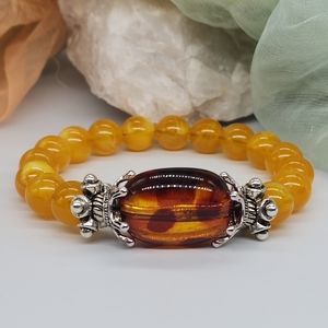 Silverplated Bracelet Resin Beeswax Amber Honey Silver Stretchy Bracelet